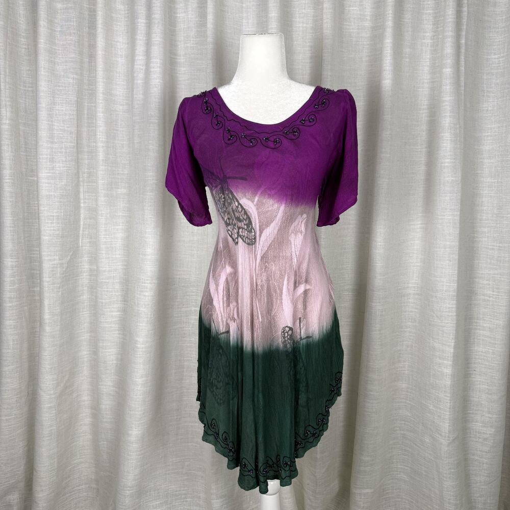 GreaterGood Dress Womens Free Size Multicolor Beaded Butterfly Boho Sundress